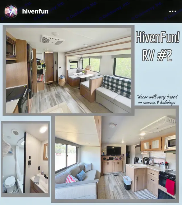 HivenFun RV #2: Bright, spacious RV rental interior. Features living, dining, kitchen, and bathroom areas.. Avenger LE 2022