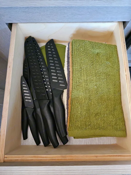 Tidy RV rental kitchen drawer featuring a. Forest River Salem 2024