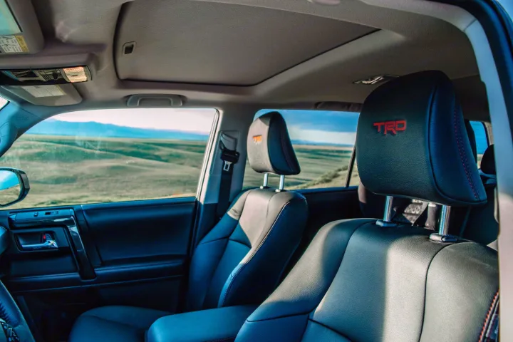Step inside this TRD SUV, featuring black leather seats and a sunroof, ready for outdoor excursions or your rv rental journey.. Toyota 4Runner 2024
