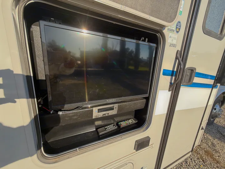 Outdoor entertainment is ready on this RV rental! Features include a Furrion TV, soundbar, and remotes in an exterior compartment.. 1HAGGUC78MN008793 Cross Trail 2022