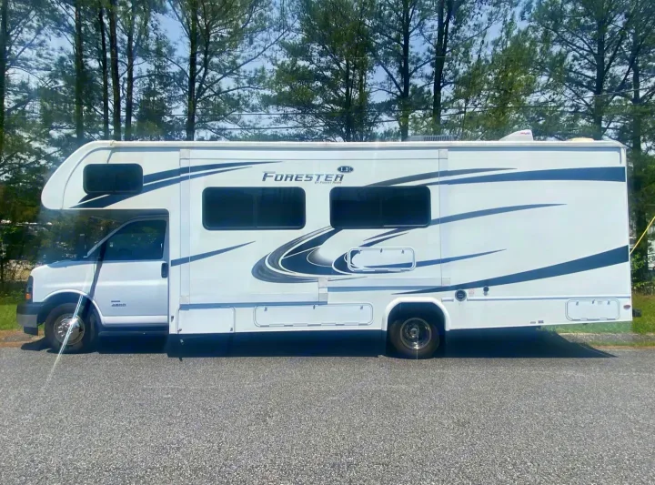 White Forest River Forester Class C RV, perfect for your next rv rental and travel adventures.. Forest River Forester 2020