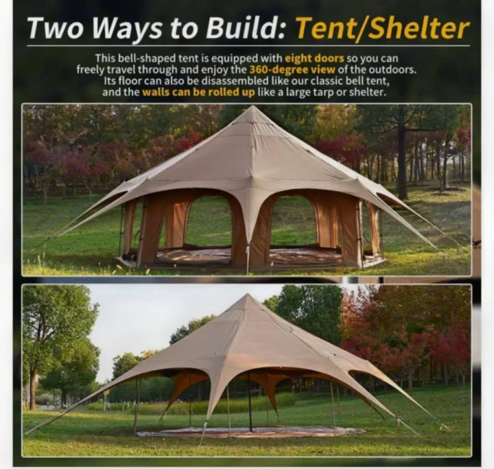Expand your outdoor living with this 8-door bell tent. Use as a full shelter or open canopy, perfect for an rv rental trip.. Ford Custom Transit 2016