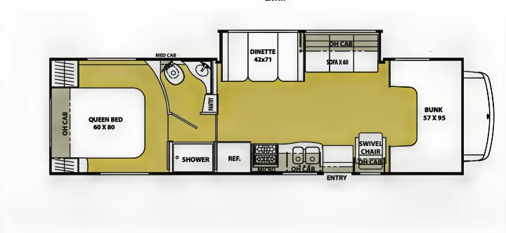 Spacious layout includes a queen bed, dinette, sleeper sofa, bunk, shower, and kitchen amenities.. Forest River Coachmen Freelander 2011