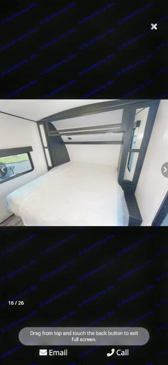RV rental: Clean bedroom with a new queen bed & built-in storage. Ideal for travel trailer adventures.. Heartland RVs Fuel Toy Hauler 2022