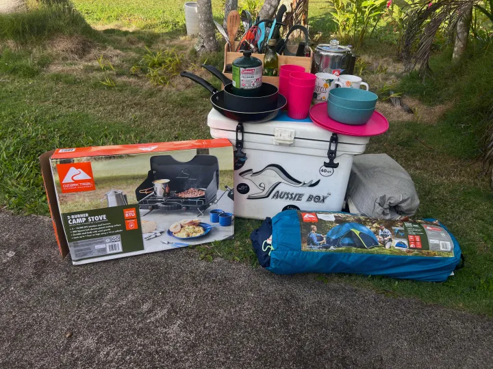 Prepare for adventure with this RV rental camping gear: Ozark Trail stove, tent, cooler, and cooking essentials.. Ford Ford transit 2024