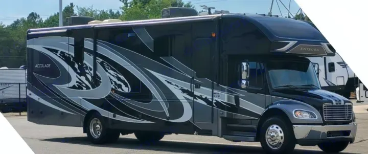 Sleek black and gray Entegra Accolade motorhome, an impressive rv. Entegra Accolade 2020