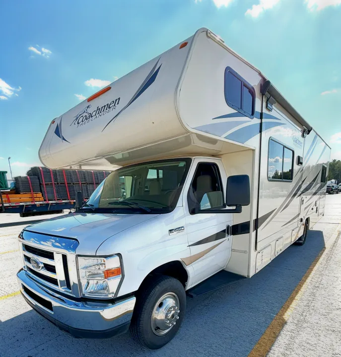 A spacious white Coachmen Freelander Class C RV, built on a Ford E-450 chassis, ideal for rv rental vacations.. Coachmen Freelander 2020