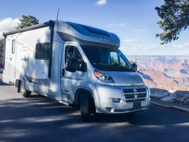 RV rental: A Winnebago Trend parked at the Grand Canyon, offering stunning national park views.. Winnebago Trend 2015