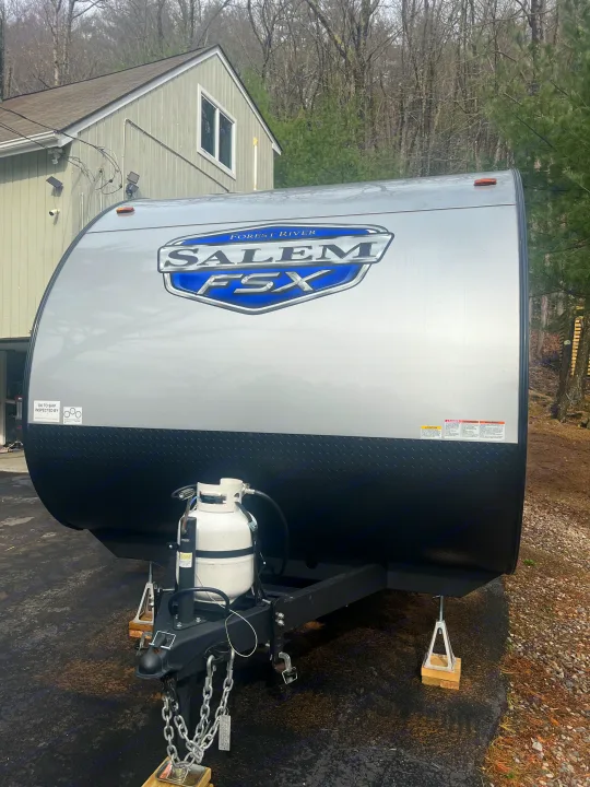 Clean silver & black Forest River Salem FSX travel trailer, ready for your next rv rental adventure.. Forest River Salem 2024