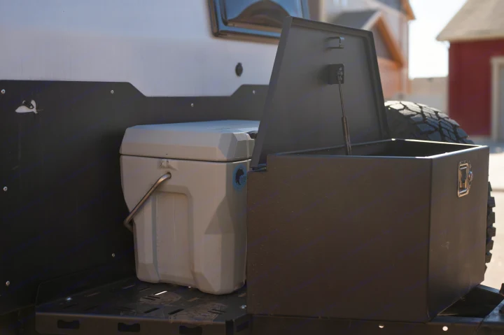 RV rental: Rear platform with a cooler and open storage box. Perfect for your outdoor adventure gear.. TAXA Tiger Moth 2023