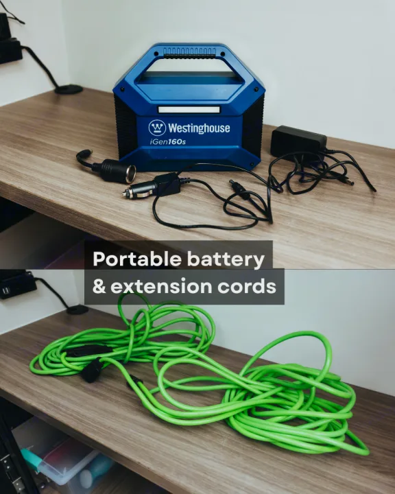 Power your RV rental adventure! Westinghouse portable battery & green extension cords for your camping setup.. Other Other 2022