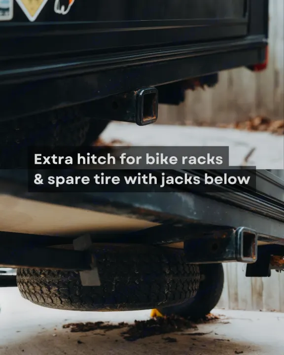 RV rental utility: Two hitch receivers (one for bike racks), and a spare tire with jacks below.. Other Other 2022