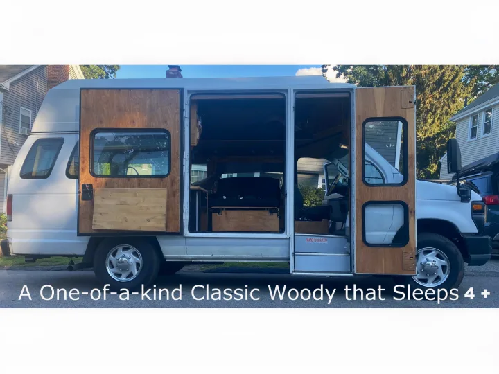 Experience this unique woody camper van for your next RV rental. Sleeps 4+ with custom wood panels and a welcoming interior.. Ford Econoline 2011