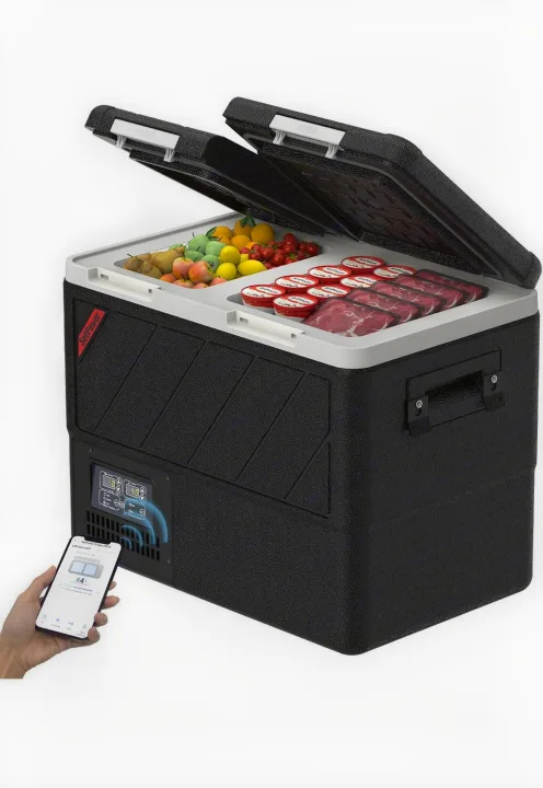 Dual-zone portable fridge for your RV rental. Keep fruits and meat chilled, managed by a smartphone app.. Ram Promaster 2022