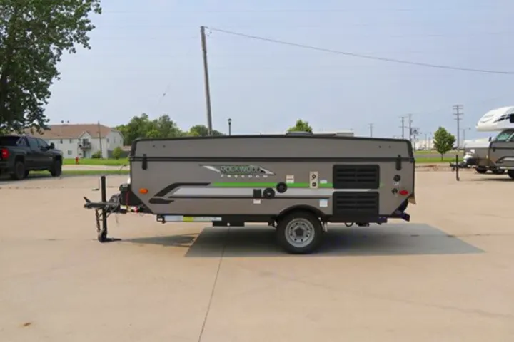 Grey pop-up camper (Rockwood Freedom) available as an RV rental, parked on a paved lot.. Rockwood Freedom Series 2021