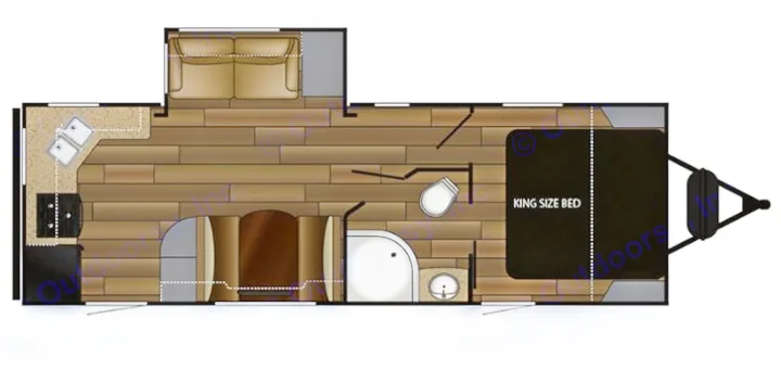 Recreational vehicle rental floor plan: spacious interior layout with kitchen, living area, full bath, and king bed.. Cruiser Rv Corp 2450RK 2019