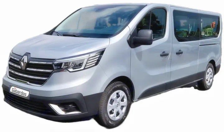 Silver passenger van, ideal for RV rental adventures or comfortable group travel.. Renault Trafic 2025