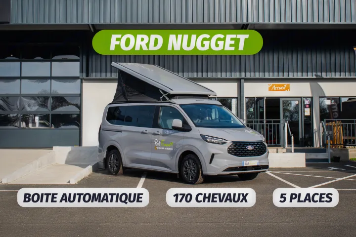 Ford Nugget rv rental: A gray 5-seater camper van with 170 hp and automatic transmission, featuring a pop-top roof.. Ford Nugget 2025