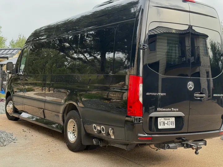 This black Mercedes-Benz Sprinter 'Ultimate Toys' luxury RV rental van boasts dually wheels & rear hookups.. Ultimate Toys Ultimate RV 2021