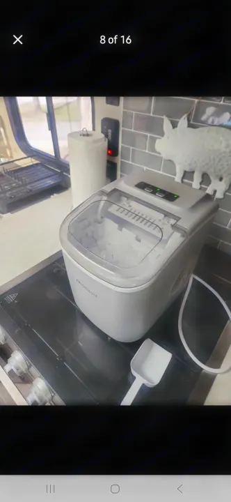Portable Frigidaire ice maker in an RV rental kitchenette. Perfect for camping trips!. Forest River Cherokee 2020
