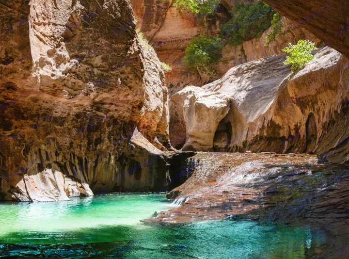 Canyon's tranquil turquoise pool & waterfall. An RV rental unlocks these natural wonders for exploration.. Thor Motor Coach Chateau 2019