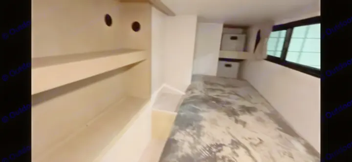 RV rental: compact interior showing a single bed, built-in shelves, storage bins, and a window.. Forest River Salem View 2024