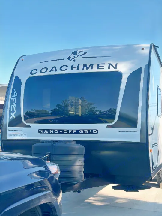 Coachmen Apex RV rental, a NANO OFF GRID travel trailer with a dog logo, ready for your next adventure.. Coachmen Apex 2025
