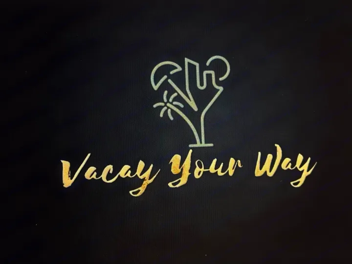 Black fabric with a white "Vacay Your Way" script and abstract travel logo, ideal for RV rental branding.. Jayco Jay Flight 2018