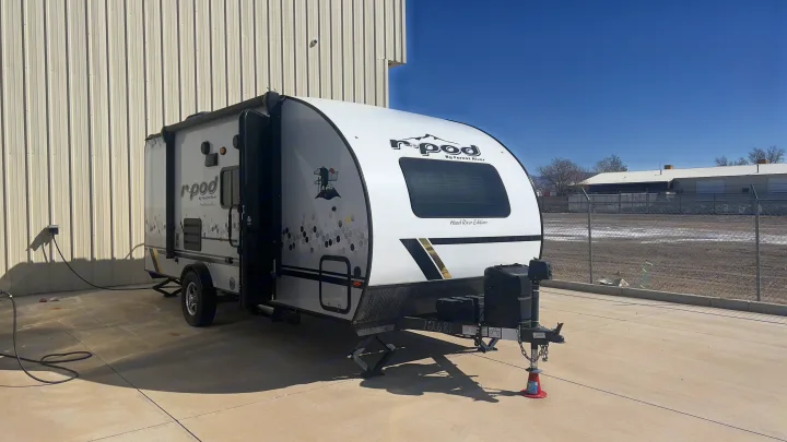 This white r-pod Hood River Edition RV rental is ready for your next adventure. A compact travel trailer.. Forest River R-Pod 2021