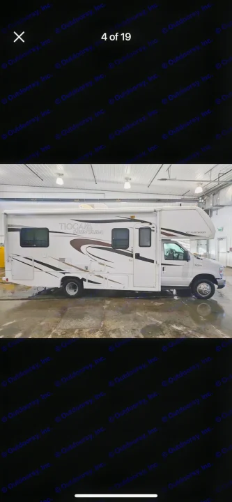 Side view of a white Fleetwood Tioga Montara Class C RV, ready for adventure. Explore this RV rental!. Tioga Montara 2012