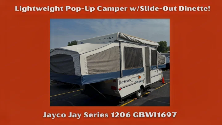 Lightweight Jayco pop-up camper w/slide-out dinette, Jay Series 1206, shown in a lot. Ideal for rv rental.. Jayco Jay Series 2006