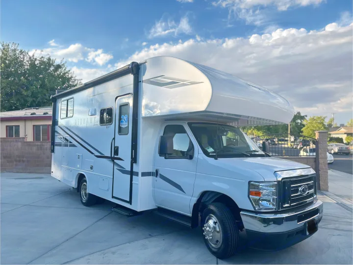 A sleek white Jayco Redhawk SE RV, ideal for your next rv rental. This motorhome is parked, ready for adventure.. JAYCO REDHAWK SE 22TF 2025