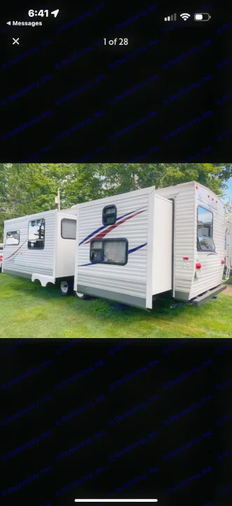 Spacious RV rental: White travel trailer with two slide-outs extended, parked on green grass for outdoor adventures.. Jayco Jay Flight G2 2009