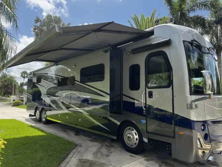 Ready for adventure! This sleek rv rental motorhome with an extended awning awaits your next luxury vacation.. Holiday Rambler Armada 2022