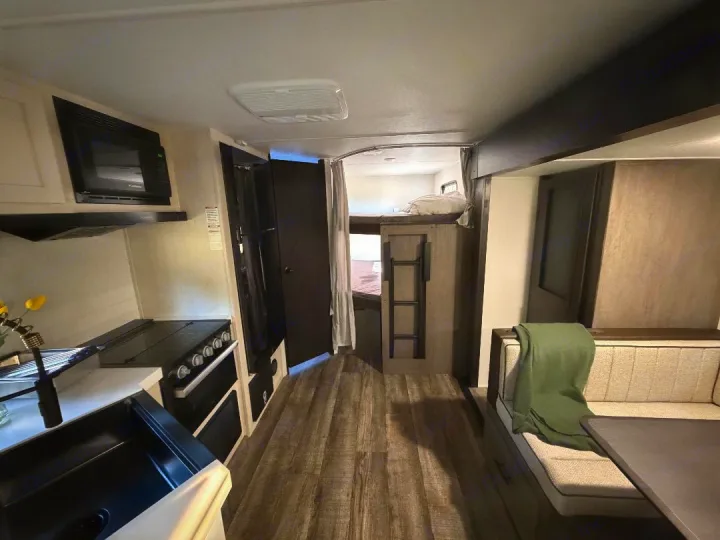 Inside this RV rental, you'll find a kitchen (microwave, stove, sink), a dinette, and bunk beds for your journey.. Forest River Cherokee Alpha Wolf 2025