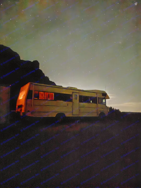 Cozy rv rental under a vast, starry night sky. Perfect for stargazing & camping adventures!. International 510A 1973