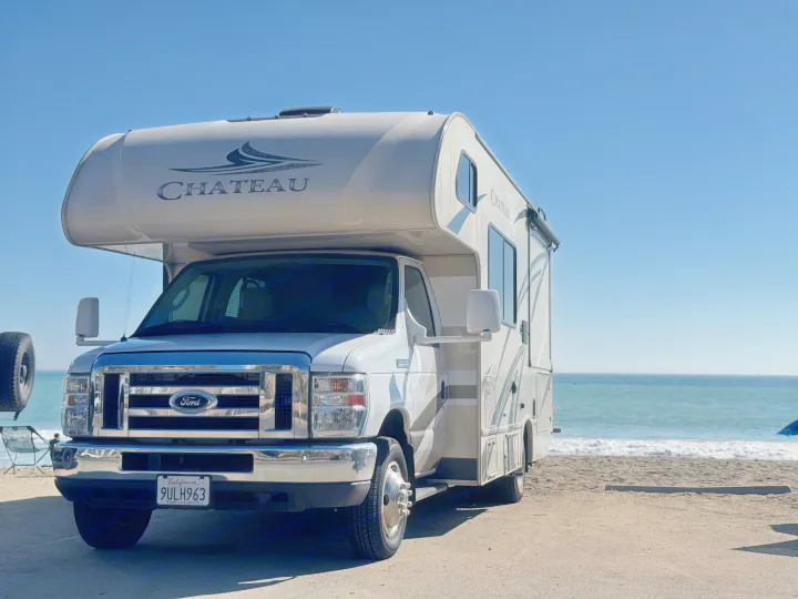 Experience California coastal beauty in this Chateau RV rental, parked on the sand near the ocean.. Thor Chateau 2019