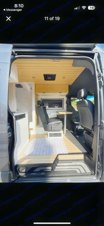 Step into this modern RV rental! Light wood flooring & ceiling, full kitchen, shower, & seating area define this stylish camper van.. Mercedes Sprinter 2022