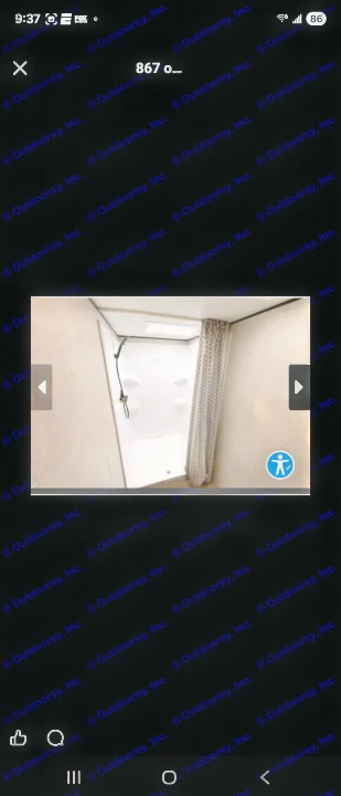 A bright, compact shower in an RV rental, featuring a curtain, shelves, and natural light from above.. Jayco Jay Flight SLX 2022