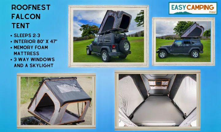 This Roofnest Falcon roof top tent on a Jeep is a practical RV rental option for 2-3, featuring memory foam & skylight.. Lexus GX460 2018