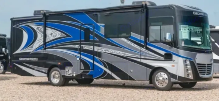 This black and blue Georgetown motorhome is an ideal RV rental for your next travel adventure.. Georgetown GT7 2022