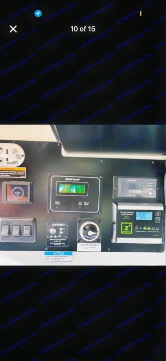 RV rental control panel: Xantrex inverter, Zamp solar, water, tank, & battery levels. Essential for managing power and resources.. Winnebago Revel 2022