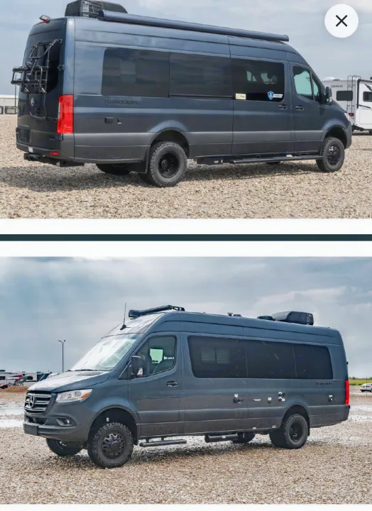 Explore with this robust grey Mercedes-Benz Sprinter rv rental camper van, ideal for adventure and road trips.. Thor Tranquility 2025