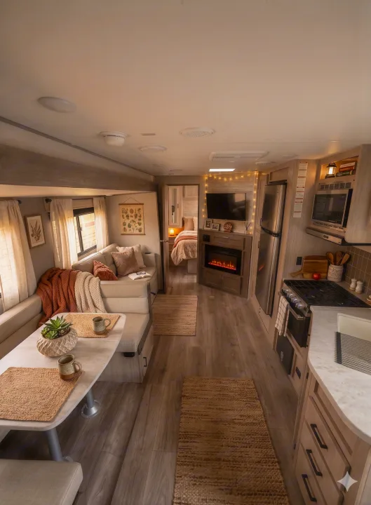 Cozy rv rental interior featuring a spacious living/dining area, equipped kitchenette, and cozy bedroom for comfortable travel.. Coachmen Catalina Legacy Edition 2025