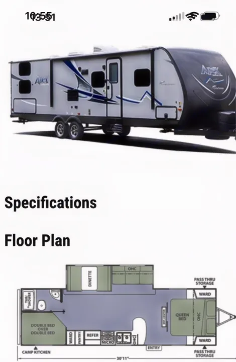 Apex travel trailer for RV rental. See its specifications and 30'11" floor plan with queen bed, bunk beds, kitchen, and bath.. Coachmen Apex 2017