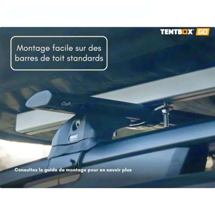 TENTBOX GO roof tent easily mounted on standard roof bars, perfect for your next rv rental adventure.. TENTBOX GO 2026