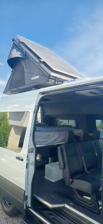 Experience van life with this RV rental camper van! Features a Wildfinder rooftop tent, solar, and interior bed & seats.. Mercedes Sprinter 2023