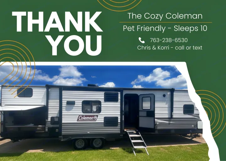 Thank you! "The Cozy Coleman" RV rental: a pet-friendly travel trailer that sleeps 10. Call Chris & Korri.. Dutchmen Coleman Lantern 2020
