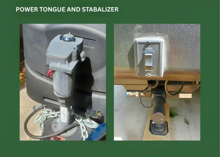 RV rental convenience: Power tongue jack & electric stabilizer with 'Extend/Retract' switch shown for easy leveling.. Dutchmen Coleman Lantern 2020