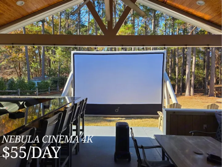 Outdoor 4K cinema setup (Nebula Cinema 4K) for $55/day. Great for RV rental events, includes screen, speaker, and patio seating.. Thor Motor Coach Windsport 2022